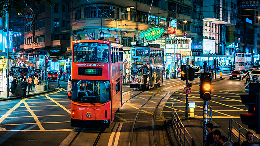 双层汽车香港街景背景