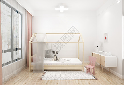 女儿房北欧风儿童房卧室室内设计效果图背景