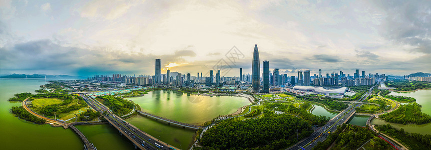 深圳茅洲河深圳湾人才公园黄昏全景图背景