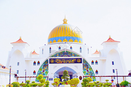 马来西亚马六甲海上清真寺高清图片