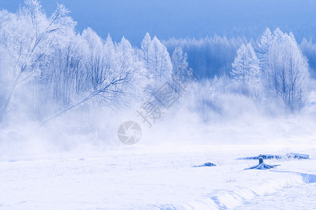 褐色冬季雪花呼伦贝尔根河风光系列背景
