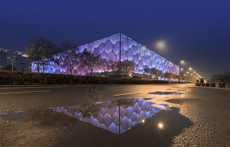 北京水立方城市夜景高清图片素材