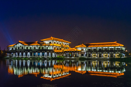 江苏宿迁项王故里夜景古式建筑高清图片素材