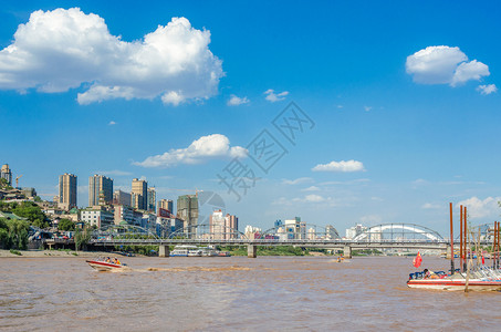 甘肃兰州黄河中山铁桥风光蓝天高清图片素材