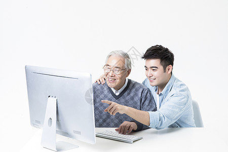 敬老老人学习电脑图片素材