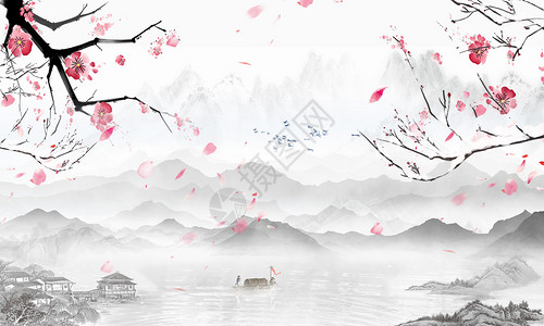 樱花落叶湖畔落叶设计图片