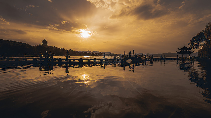 杭州西湖夕阳图片