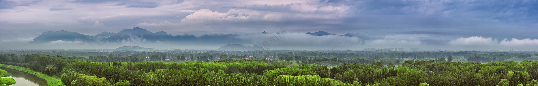 北京郊区风光暴风雨下的北京郊区温榆河风光全景接片背景