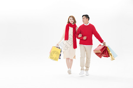 新年情侣逛街购物背景图片