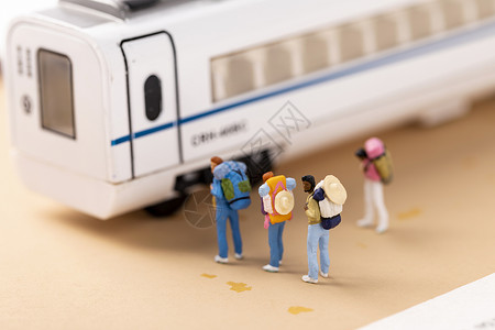 地铁排队春运创意微距小人背景