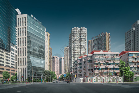 城市街口建筑背景高清图片素材