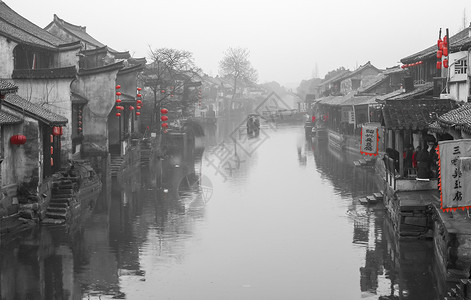 雨水墨水墨风格浙江嘉兴西塘风景区背景