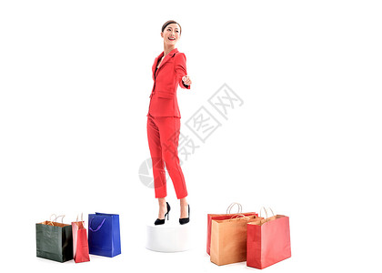 红色装女性购物高清图片