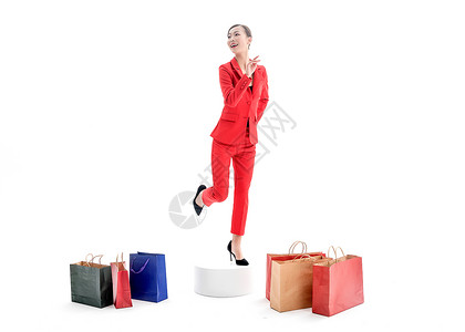 红色装女性购物高清图片