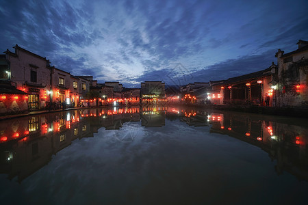 安徽宏村月沼夜景建筑高清图片素材