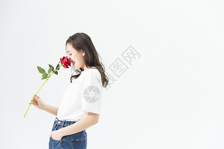 玫瑰花女孩年轻女性和玫瑰花背景