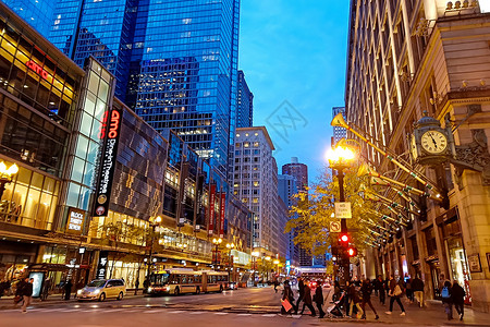 芝加哥城市芝加哥街道夜景背景