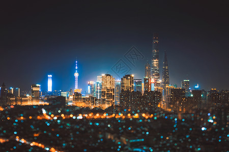 移轴上海夜景上海地标高清图片素材