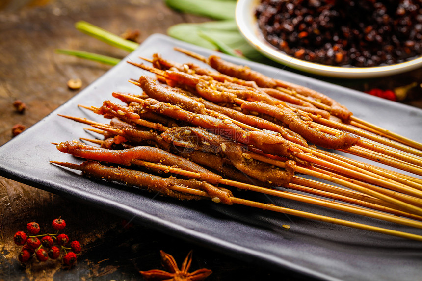 麻辣鸭肠烤串