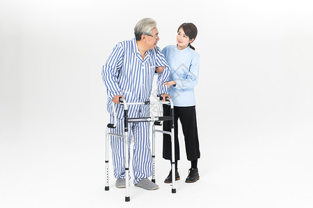 扶手架护工搀扶老人背景