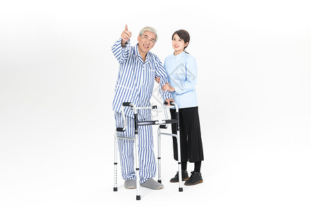 扶手模型护工搀扶老人背景