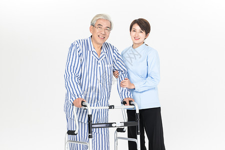 助步器护工搀扶老人背景