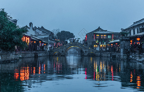 雪夜西塘背景