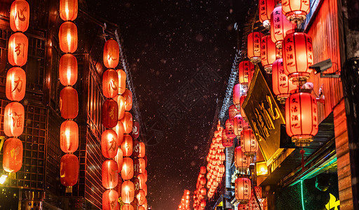 红灯笼中国古镇夜景高清图片