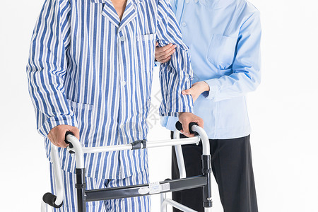 助步器护工搀扶老年人背景