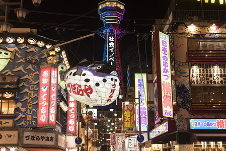 日本夜景日本大阪通天阁背景