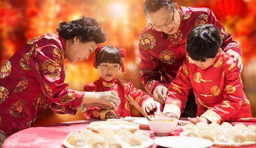 人包饺子年夜饭设计图片