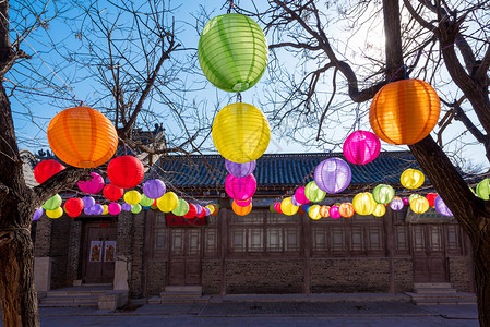 彩色喜庆潍坊杨家埠民俗五彩灯笼背景