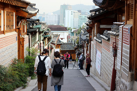 韩国韩屋建筑韩国首尔韩屋村背景
