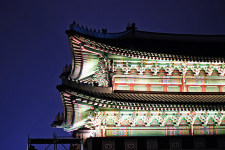 韩国夜景韩国首尔景福宫夜景背景