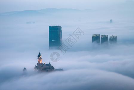 大连星海广场海市蜃楼平流雾背景