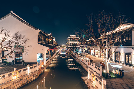 新坪古镇西塘古镇越里夜景背景