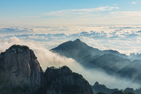 大秃山顶黄山云海背景