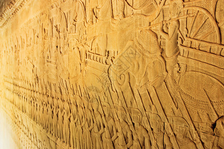 古建走廊柬埔寨吴哥窟壁画背景
