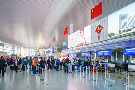 春节春运字体机场排队值机背景
