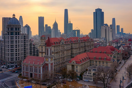 老街区天津租界区老建筑群背景