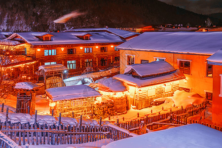 中国雪乡夜景大雪高清图片素材