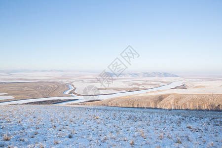 额尔古纳河湿地冬季内蒙古边防线风光背景