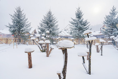 雪乡雪蘑菇东北高清图片素材