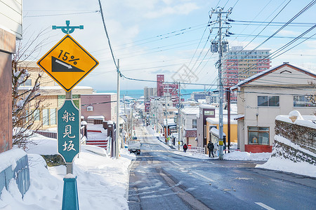 冬天街景日本北海道小樽街景背景