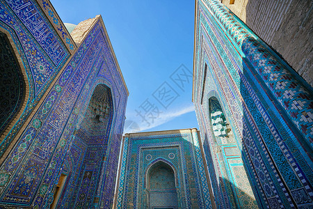 乌兹别克斯坦撒马尔罕雷吉斯坦广场清真寺背景图片