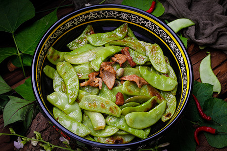 腊肉炒扁豆美味炒扁豆高清图片