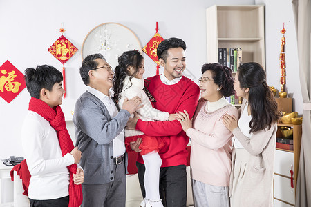 新年一家人拜年背景图片