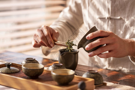 中国茶道桌子上茶具高清图片