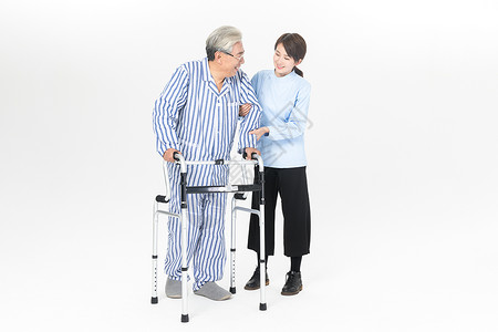 助步器女护理人员照顾老人背景
