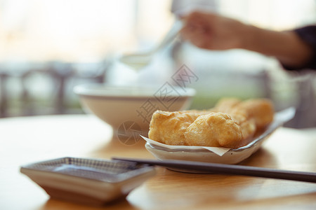 手磨豆浆早餐油条和豆浆背景